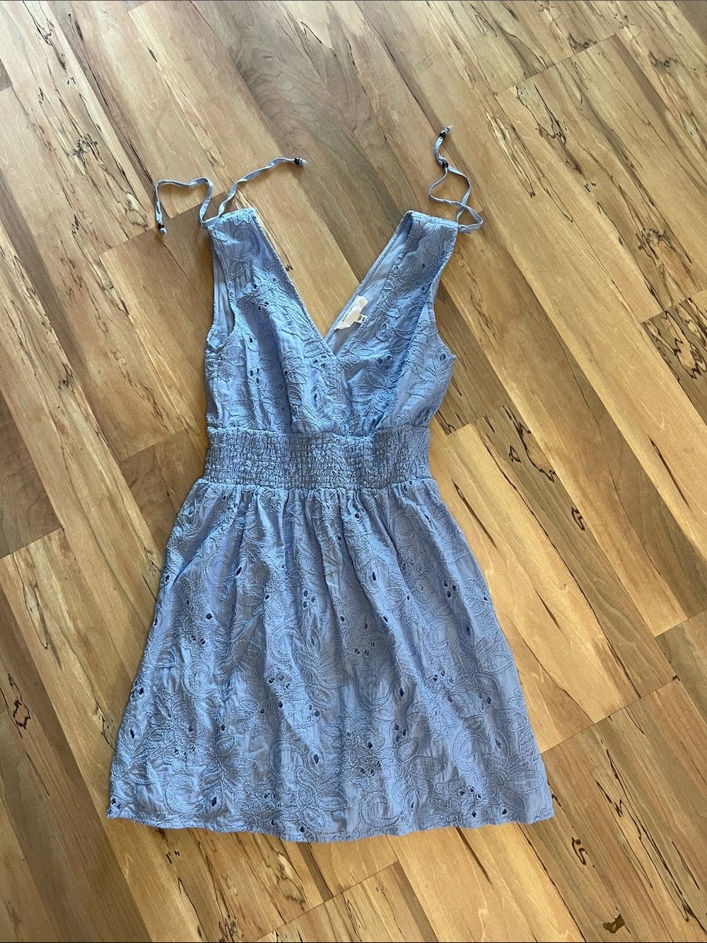 Dear John Light Blue Eyelet Smocked Mini Dress